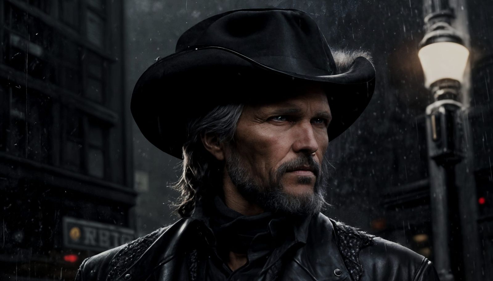 Neo-Noir Portrait of a Detective in Rainy City