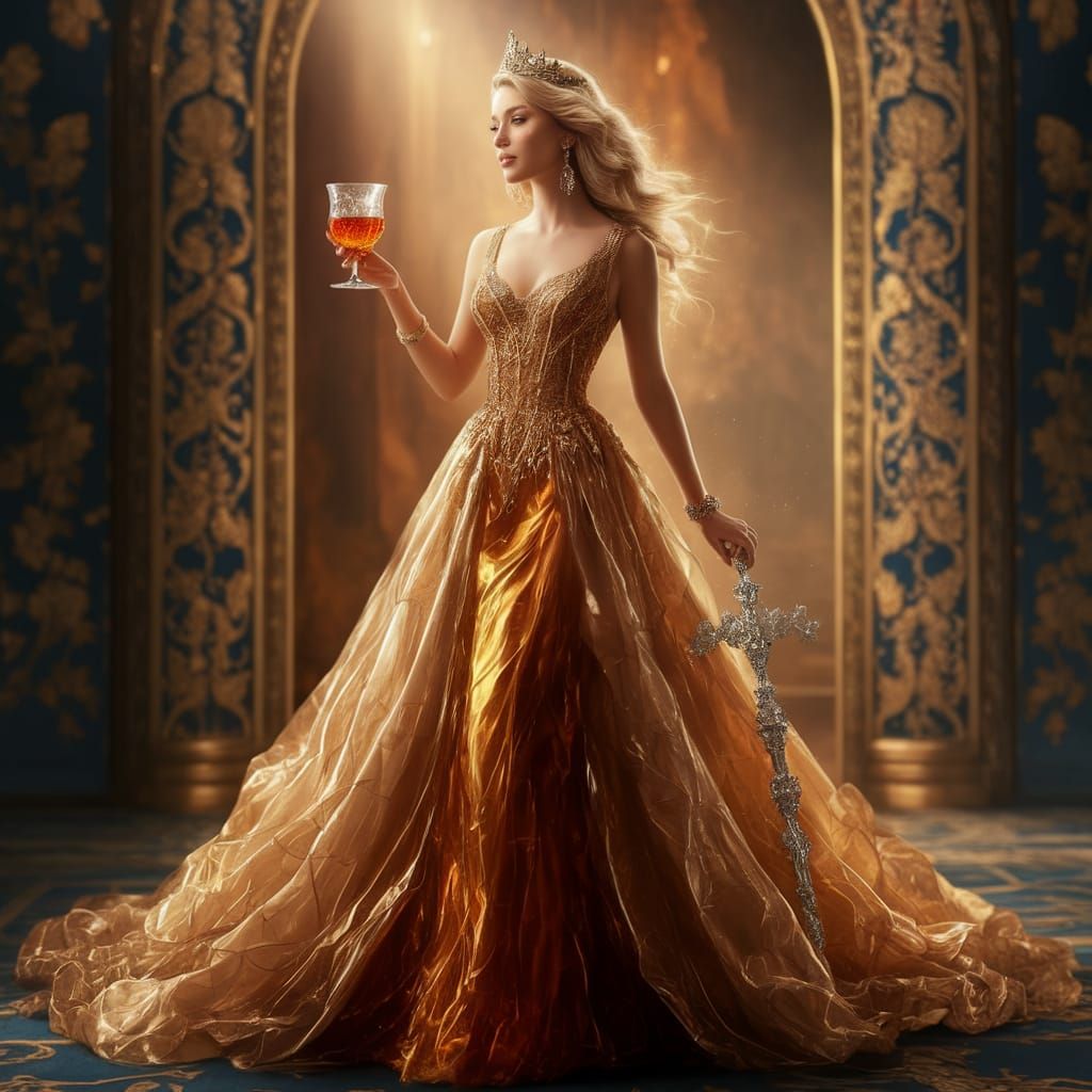 Regal Princess Savoring Scotch in Luxurious Hall