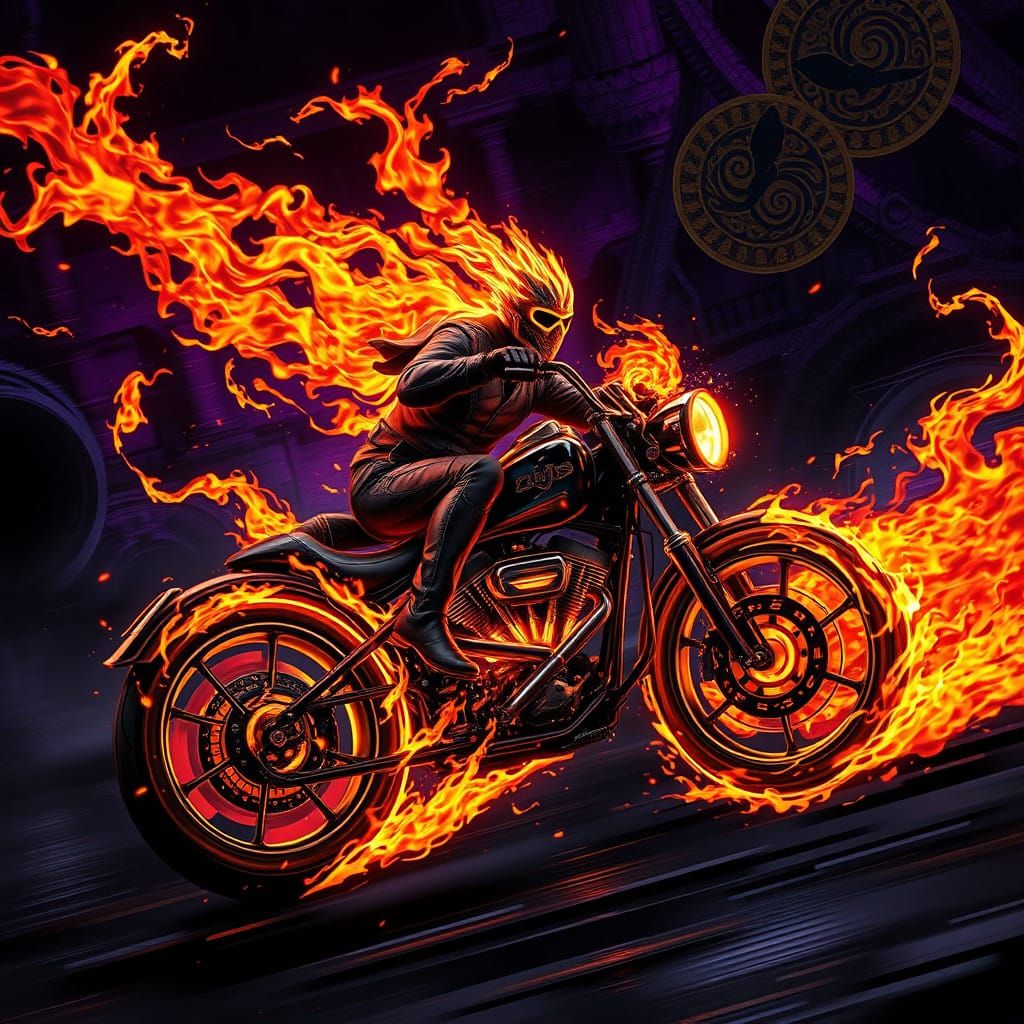 Ghost Rider in Dark Fantasy Motorcycle Art