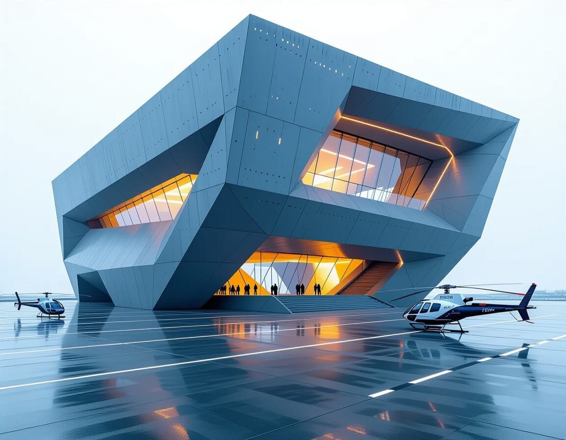 Futuristic Monolithic Structure with Geometric Windows