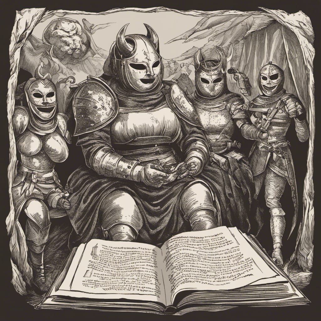 Armored Figures Reading by Bonfire: Digital Art