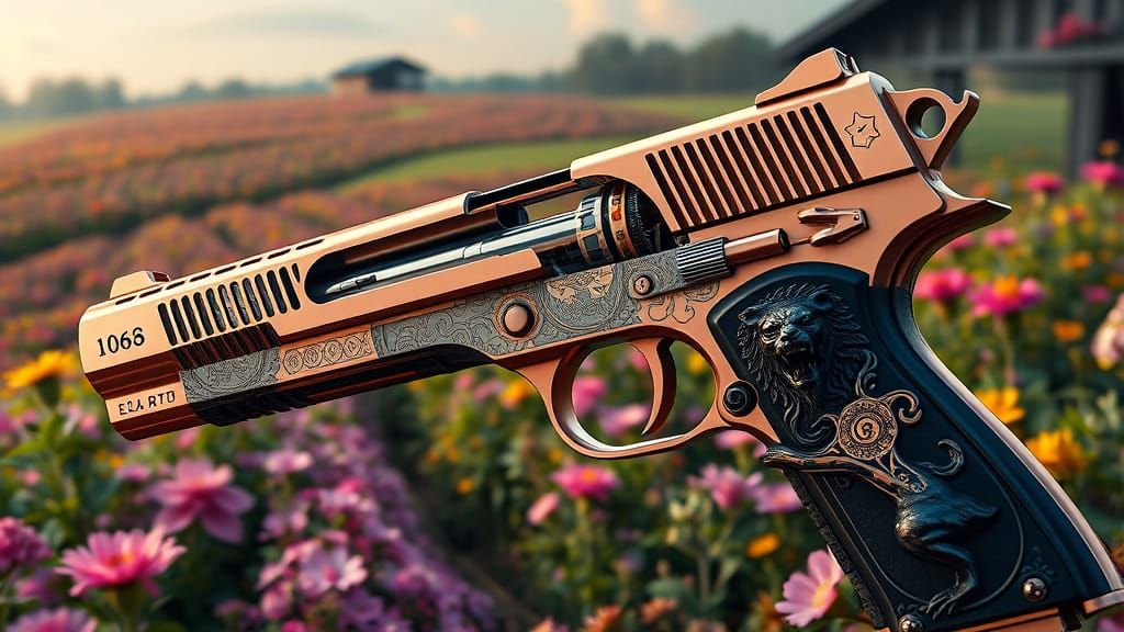 I realistic rose gold gun, eco skeleton slide showing the ch...