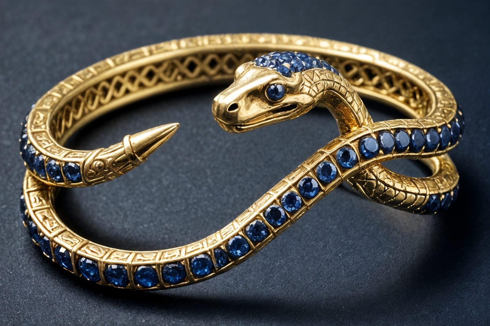 Exquisite Gold Egyptian Snake Ring with Sapphires