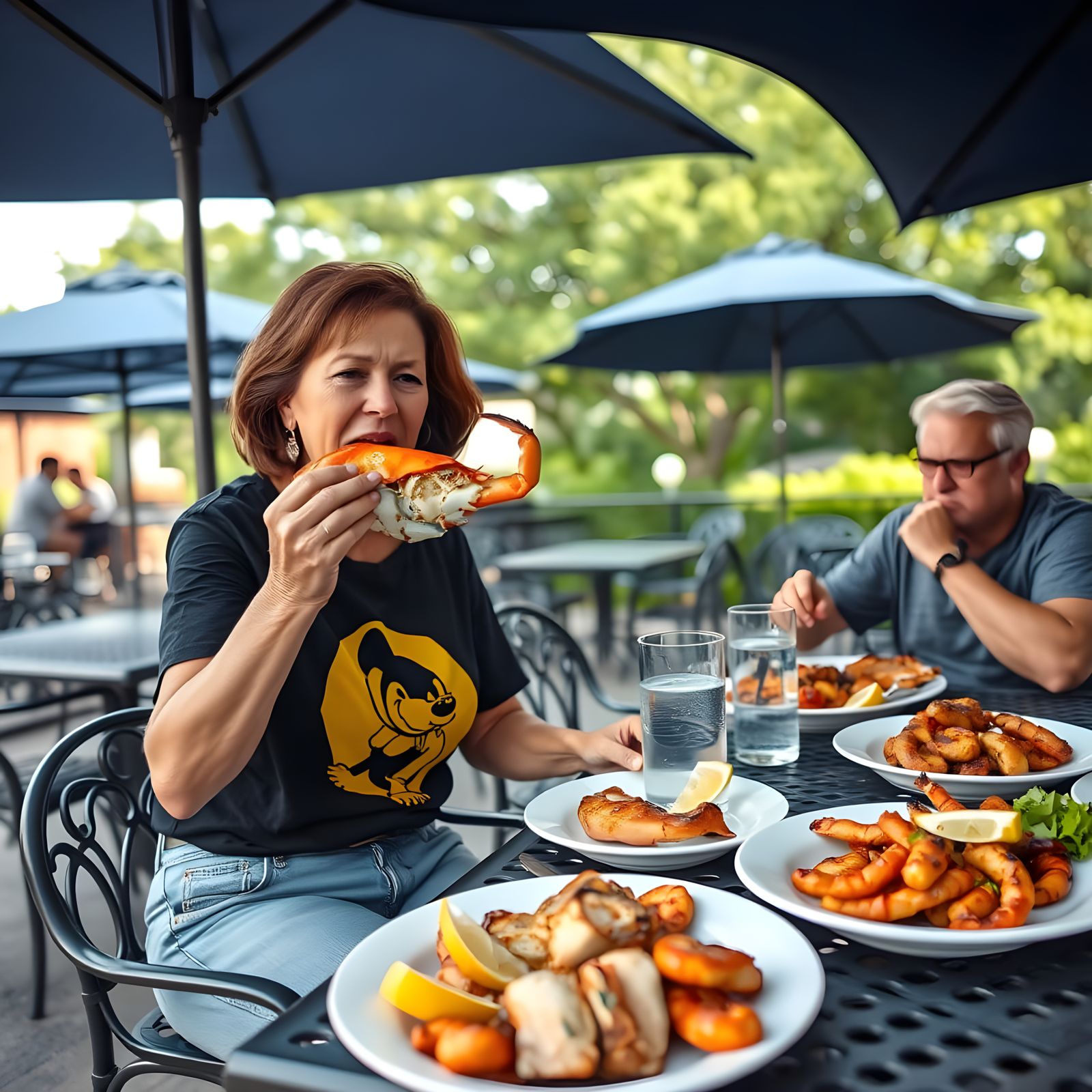 Casual Outdoor Dining Scene with Seafood