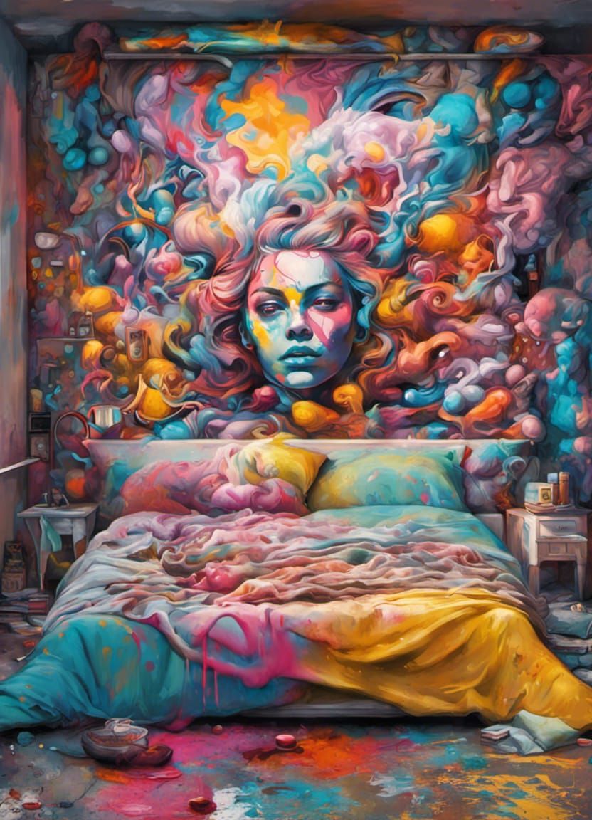 Graffiti Art Bedroom Scene with Women