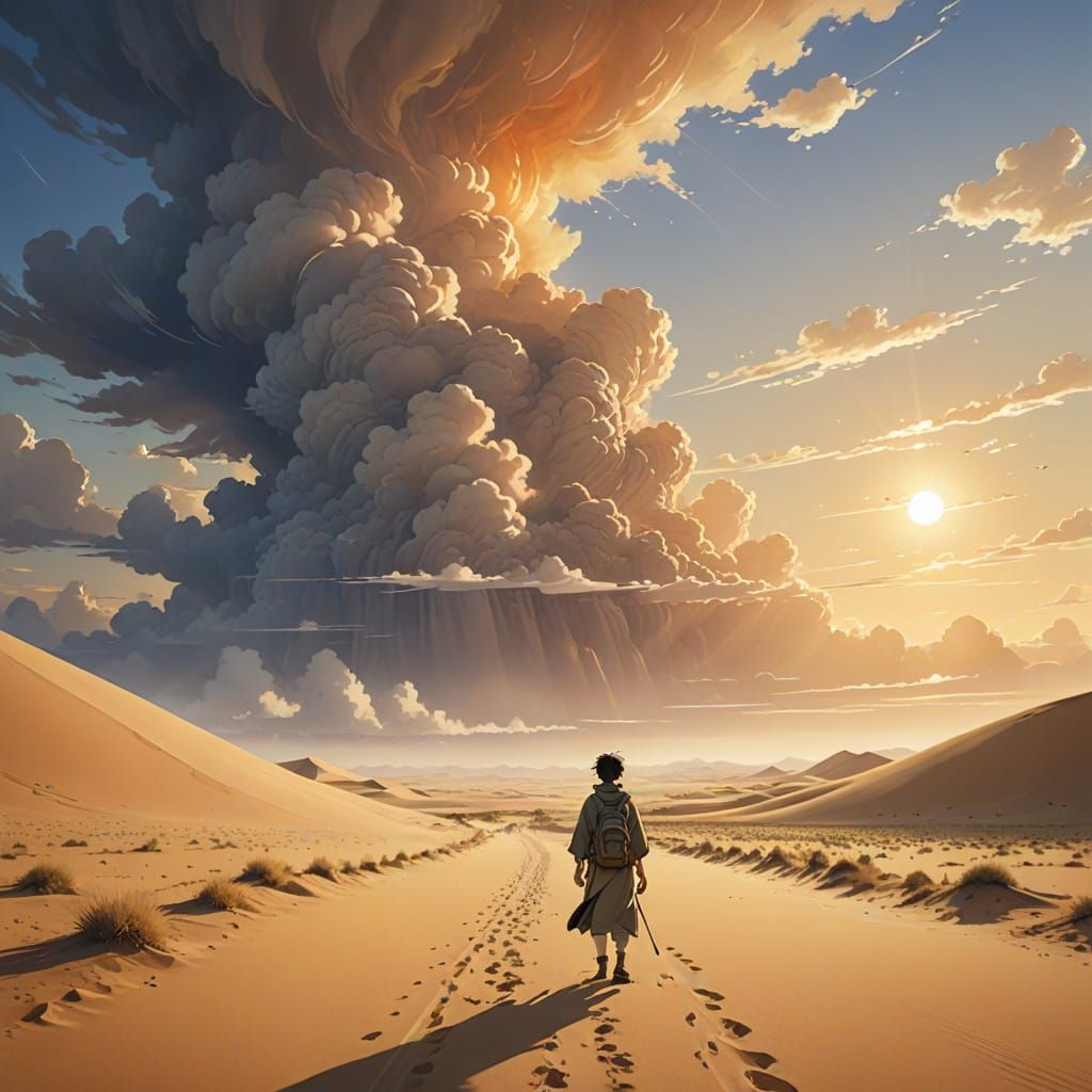 Ethereal Sandstorm in Gobi Desert Landscape