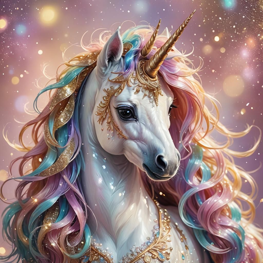 Whimsical Baby Unicorn Portrait in Pastel Colors