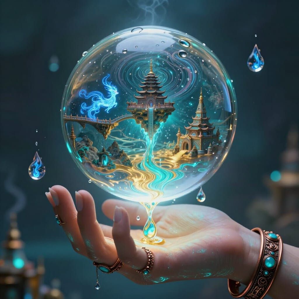 Cupped Hands Holding Liquid Crystal Ball World