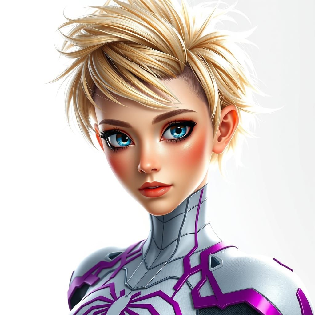 Hyper-Realistic Spider Gwen with Vibrant Blond Mohawk