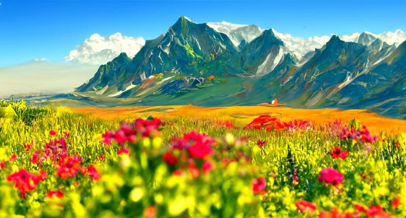 Vast Prairie Vista with Wild Red Flowers