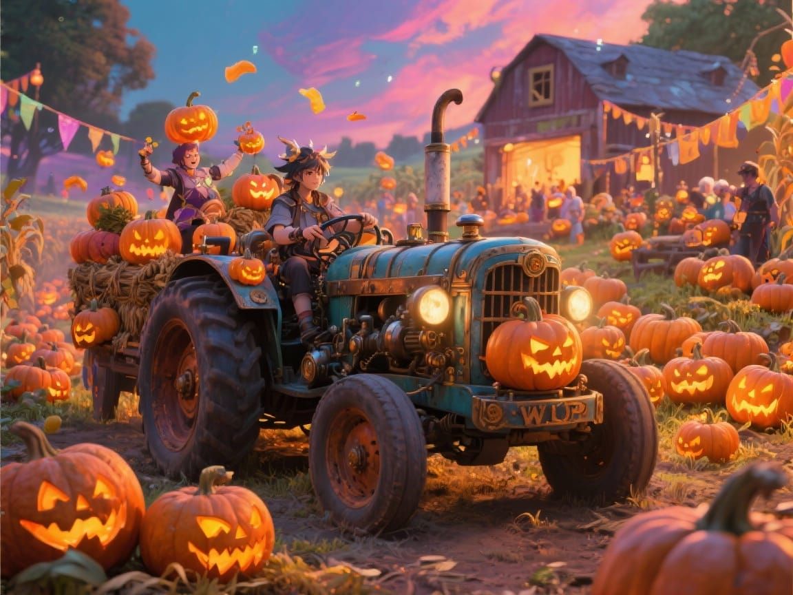 Hyperrealistic Farm Festival with Pumpkins and Jack-o'-Lante...