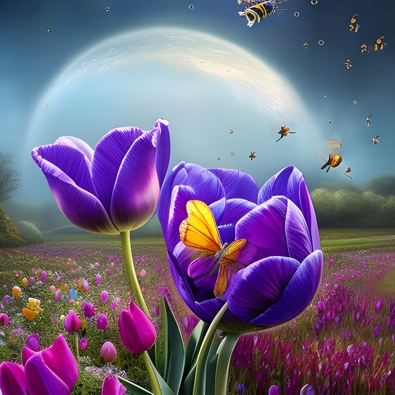 Pixie Sleeps in Tulip: Fantasycore Digital Art