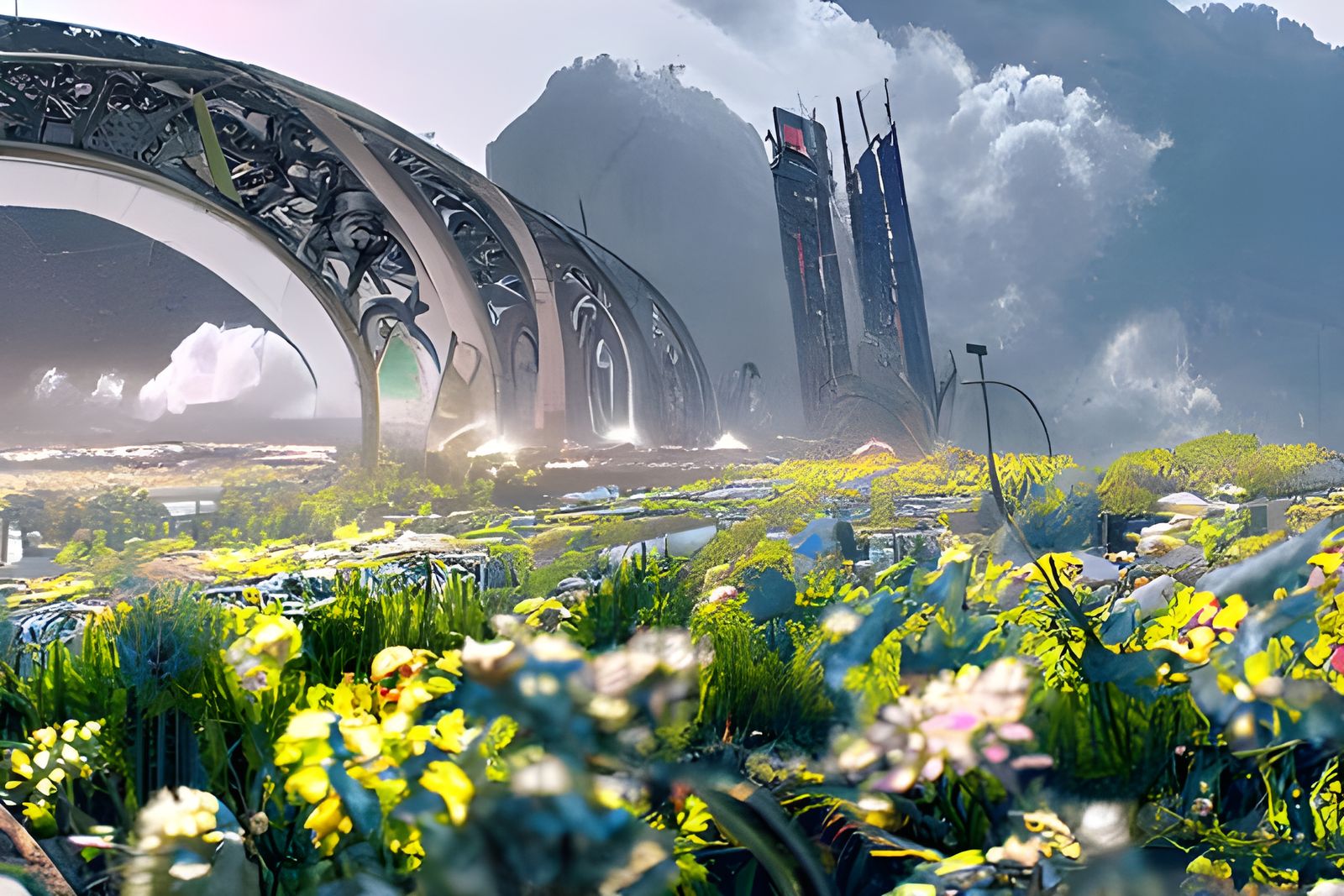 Dystopian Siegestor Surrounded by Nature, Digital Matte Pain...