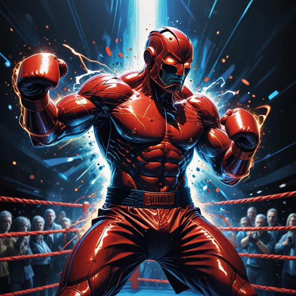 Robotic Boxer in High-Energy Comic Book Art