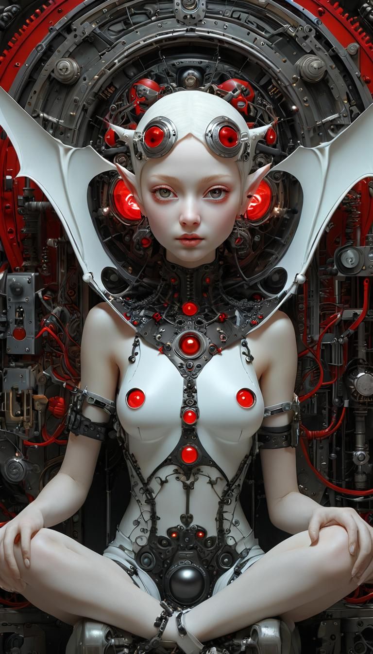 Surreal Cyberpunk Elf in Electrical Circuitry