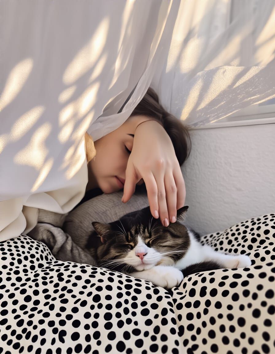 Cozy Cat Moment: Person and Pet Share Sunlit Window Seat