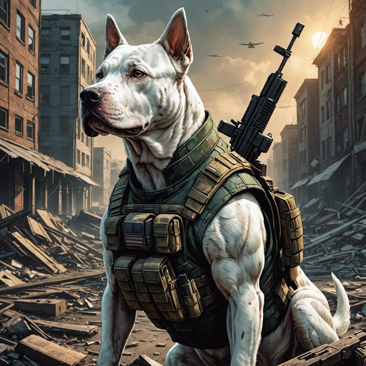 Amstaff Dog Soldier in Comic Book Style