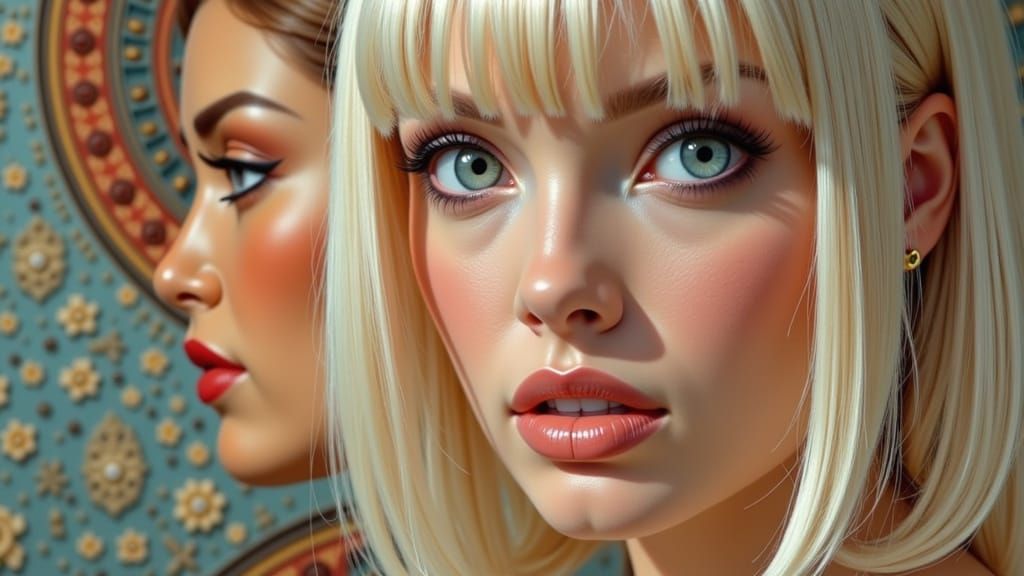 Beautiful Woman with Byzantine Mosaic in Hyperrealism