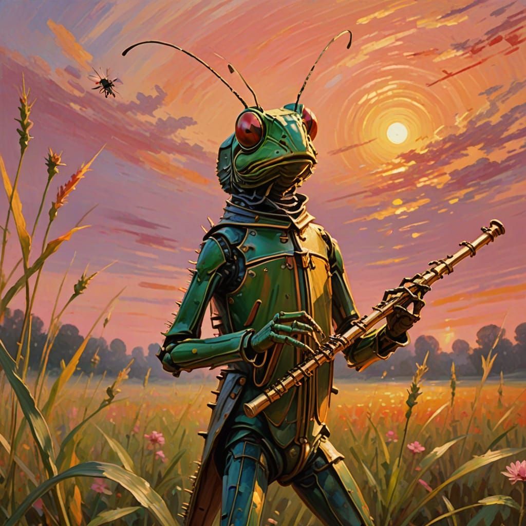 Impressionist Flute Player in Golden Light