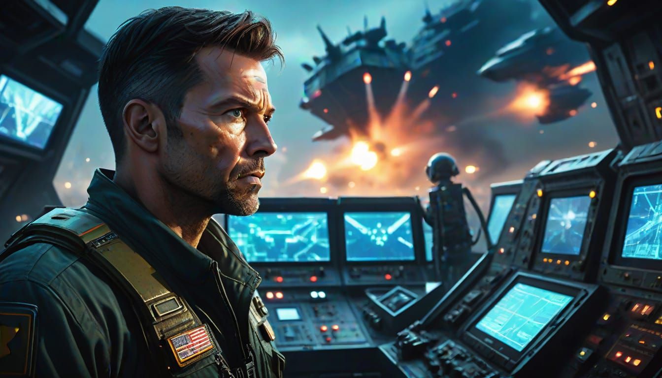 Determined Commander Stands Firm Against Alien Invasion