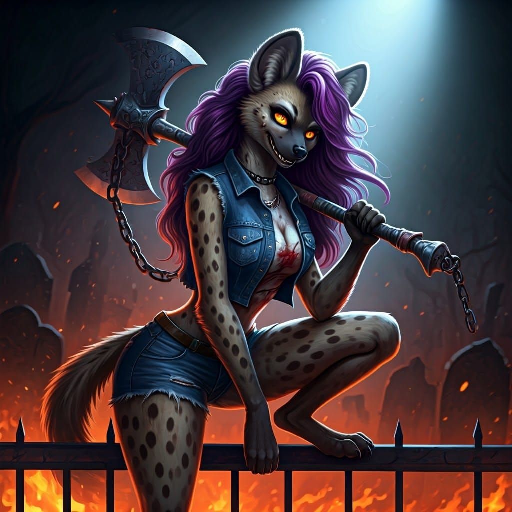 Feminine Zombie Hyena Warrior in Spotlight