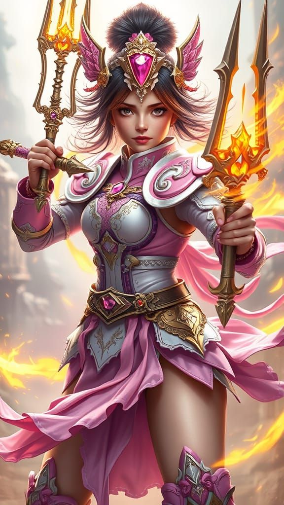 Female Warrior in Cake Armor with Jeweled Trident