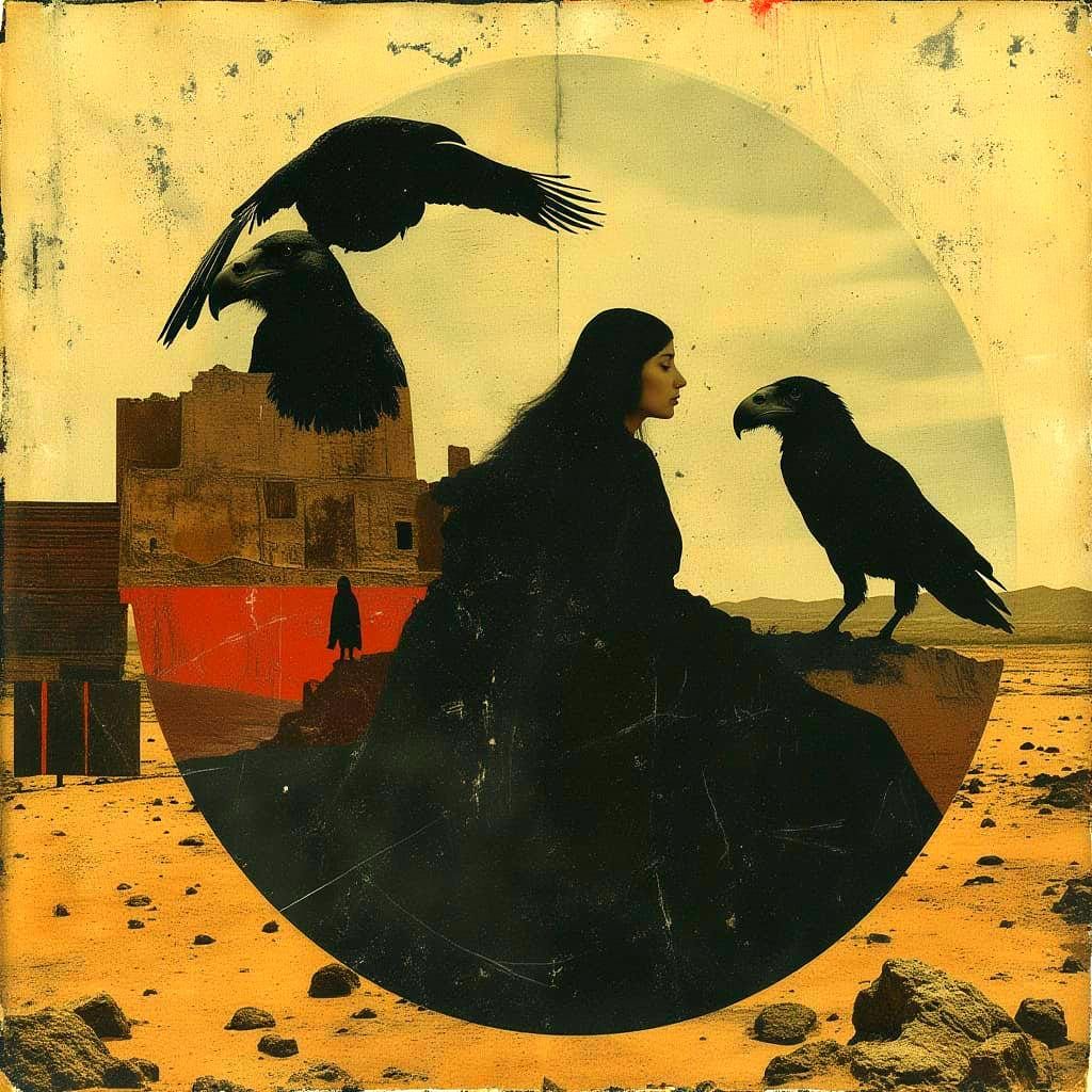 Goddess Rides Horse with Eagle in Desert