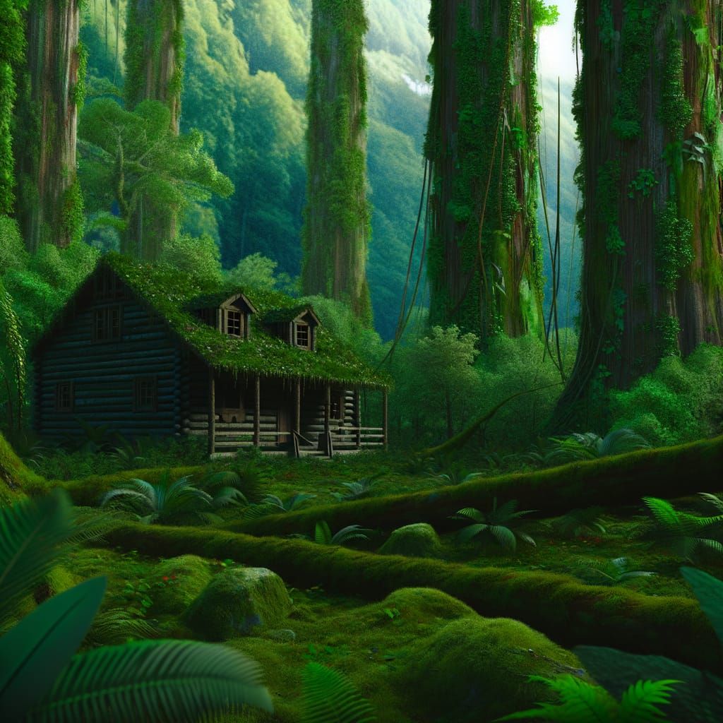 Lush Forest Cabin in Dramatic Digital Matte Painting