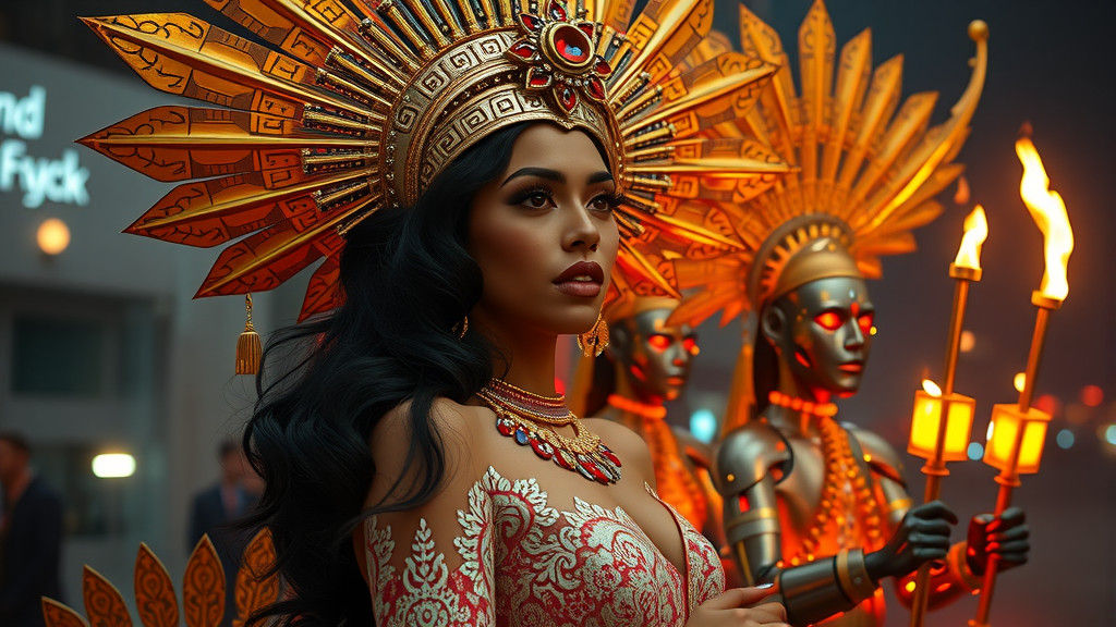 Futuristic Puerto Rican Queen on Cyberpunk Palanquin