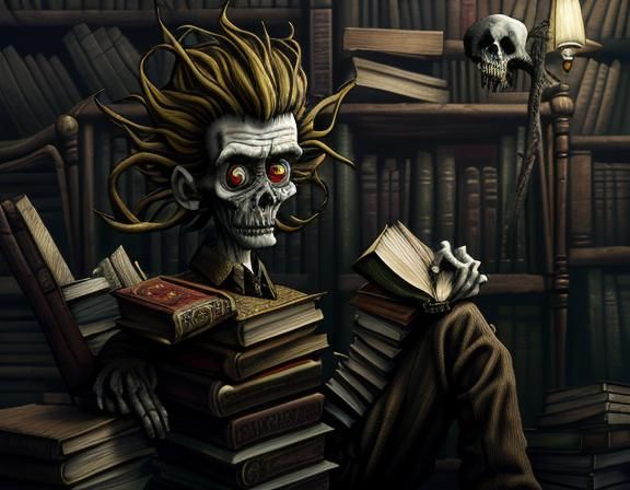 Disturbing Zombie Librarian in Art Brut Style