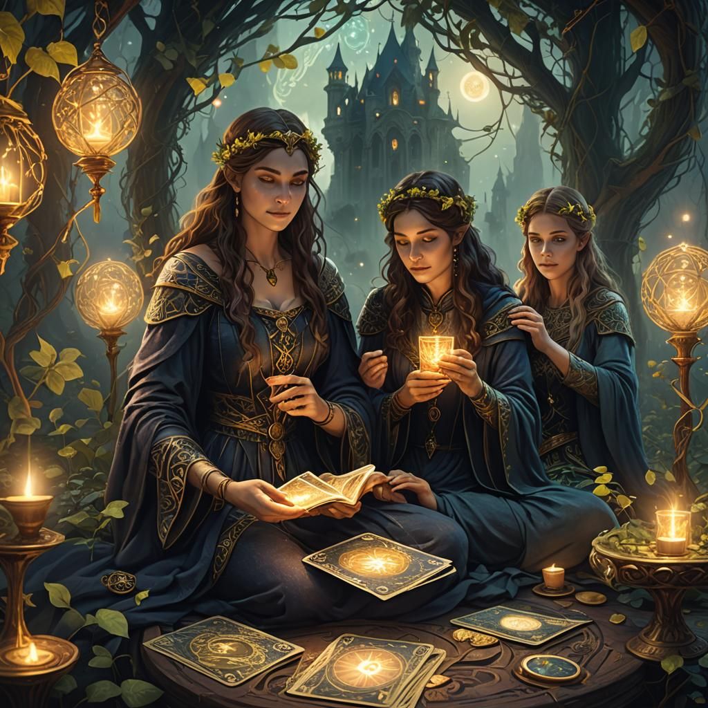 Mystical Tarot Readers in Art Nouveau Style