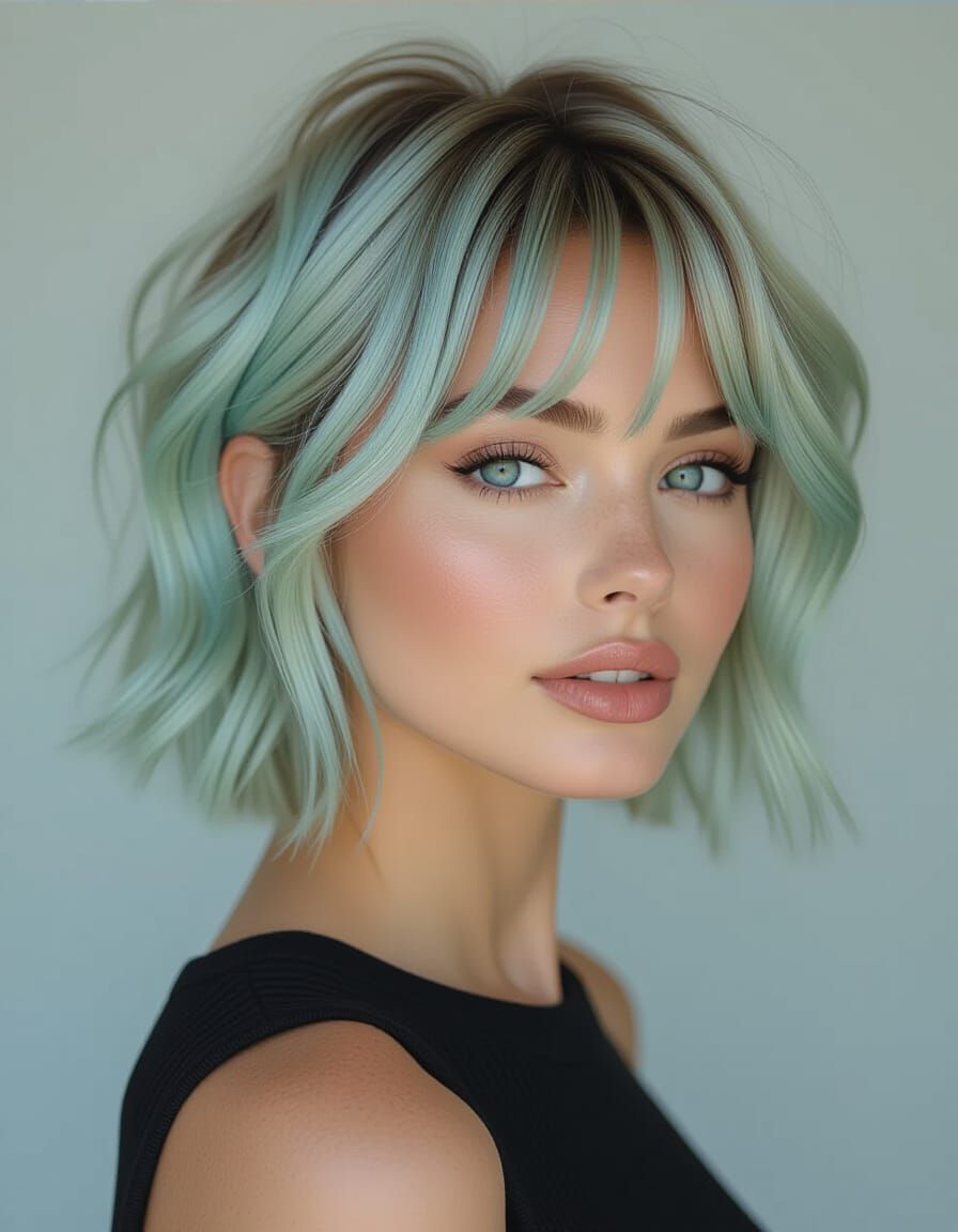 Pastel Bob Hairstyle Portrait Photography