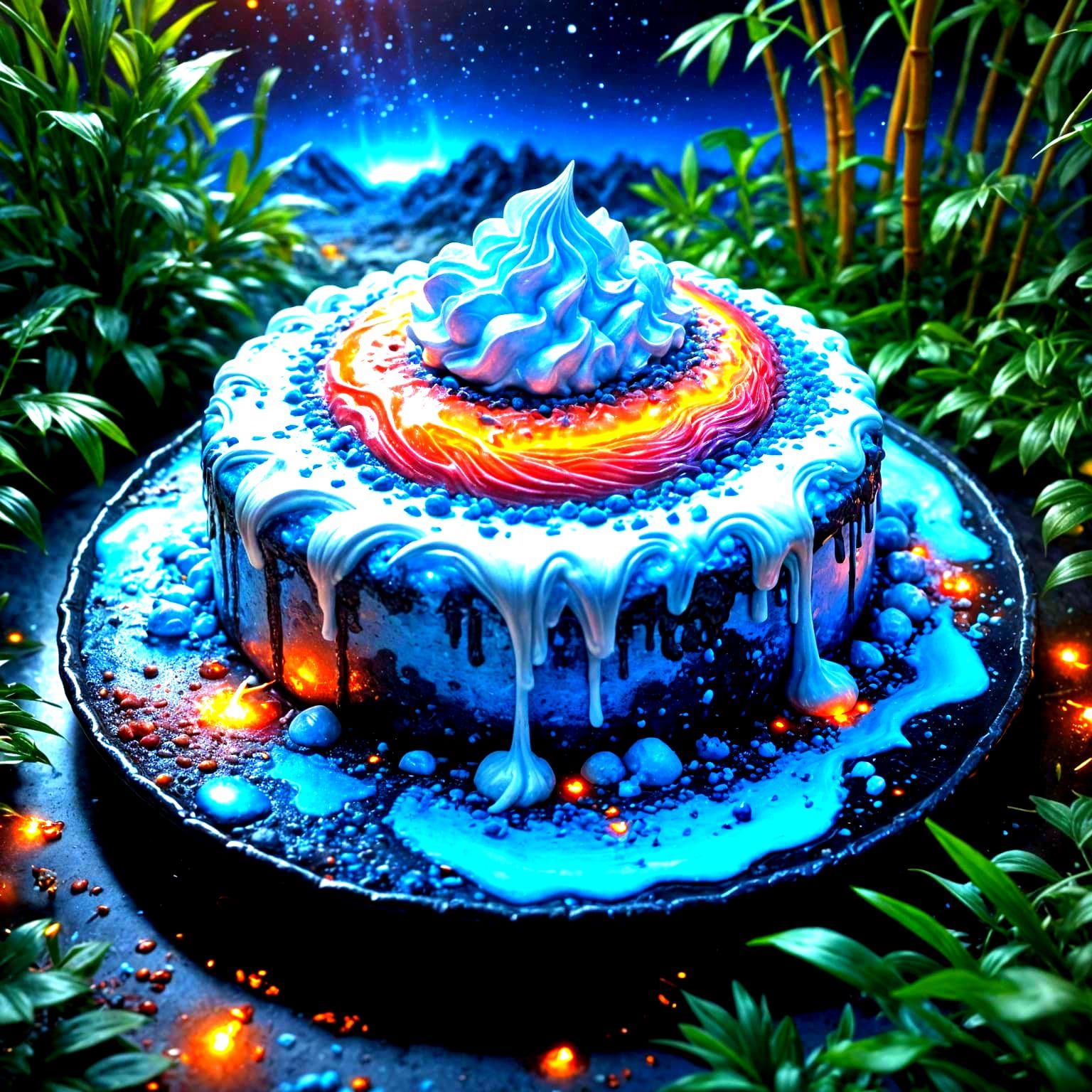Blue Whipped Cream Cake with Holographic Sugar Landscape