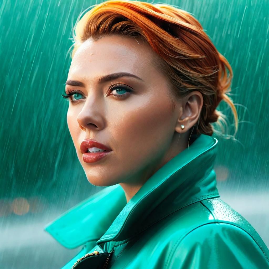 Hyperrealistic Portrait of Scarlett Johansson in Rain