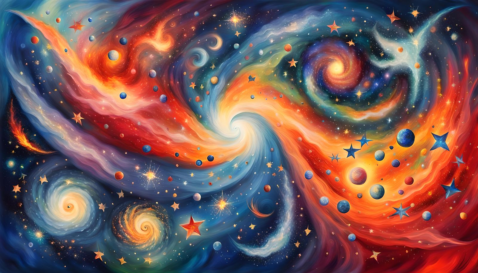 Cosmic Vortex Star Clusters in Chagall Oil Painting Style