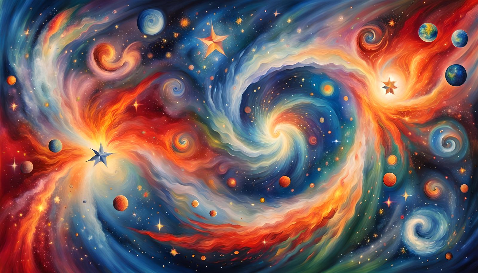 Cosmic Vortex: Star Clusters in Chagall Style