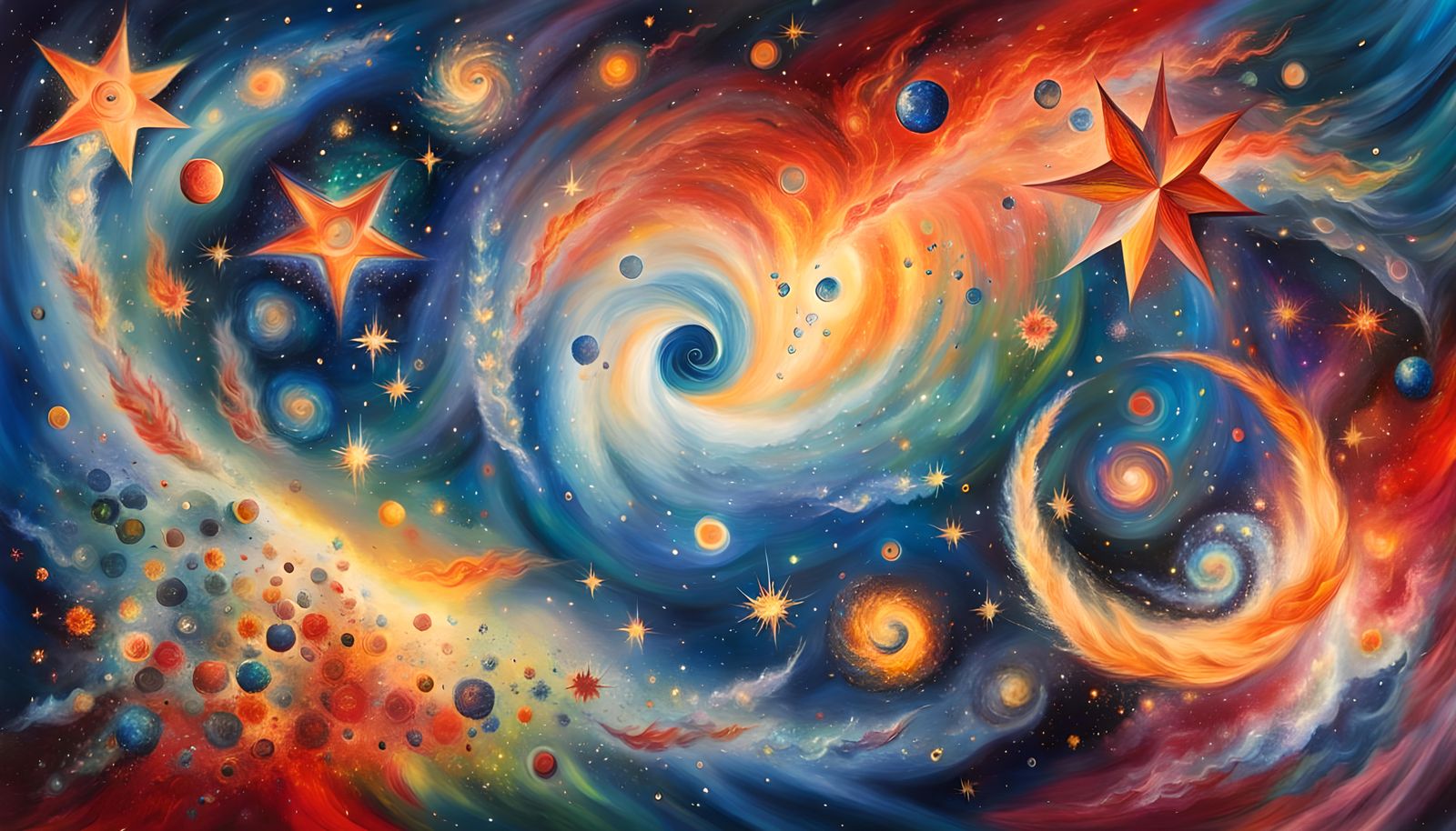 Cosmic Fire Vortex in Chagall Oil Painting Style