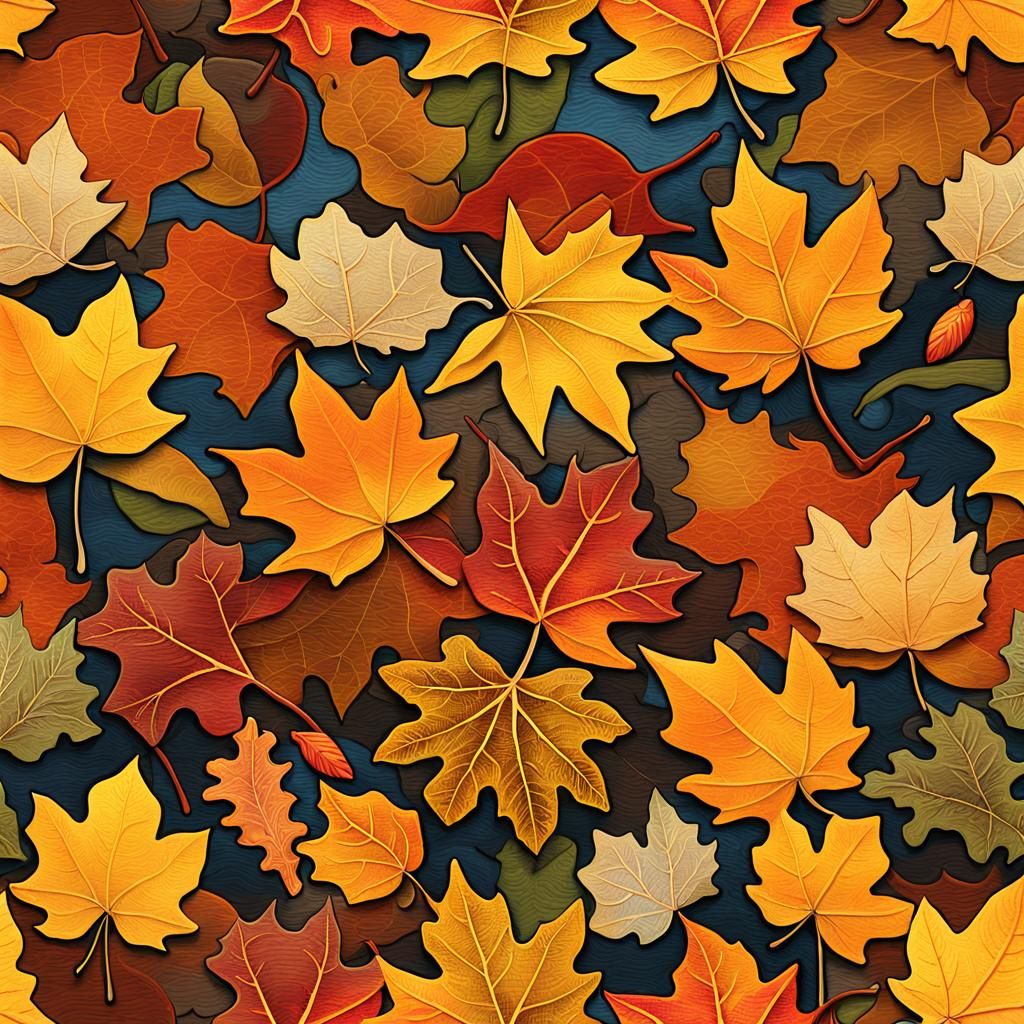 Fall Landscape Seamless Pattern in Oil Painting Style