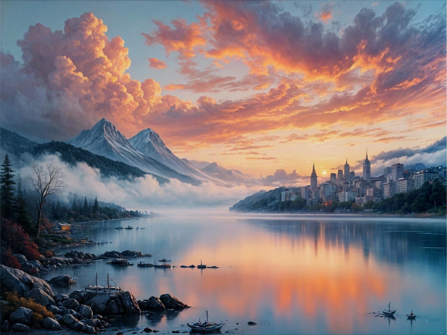 Lakeside town mornings