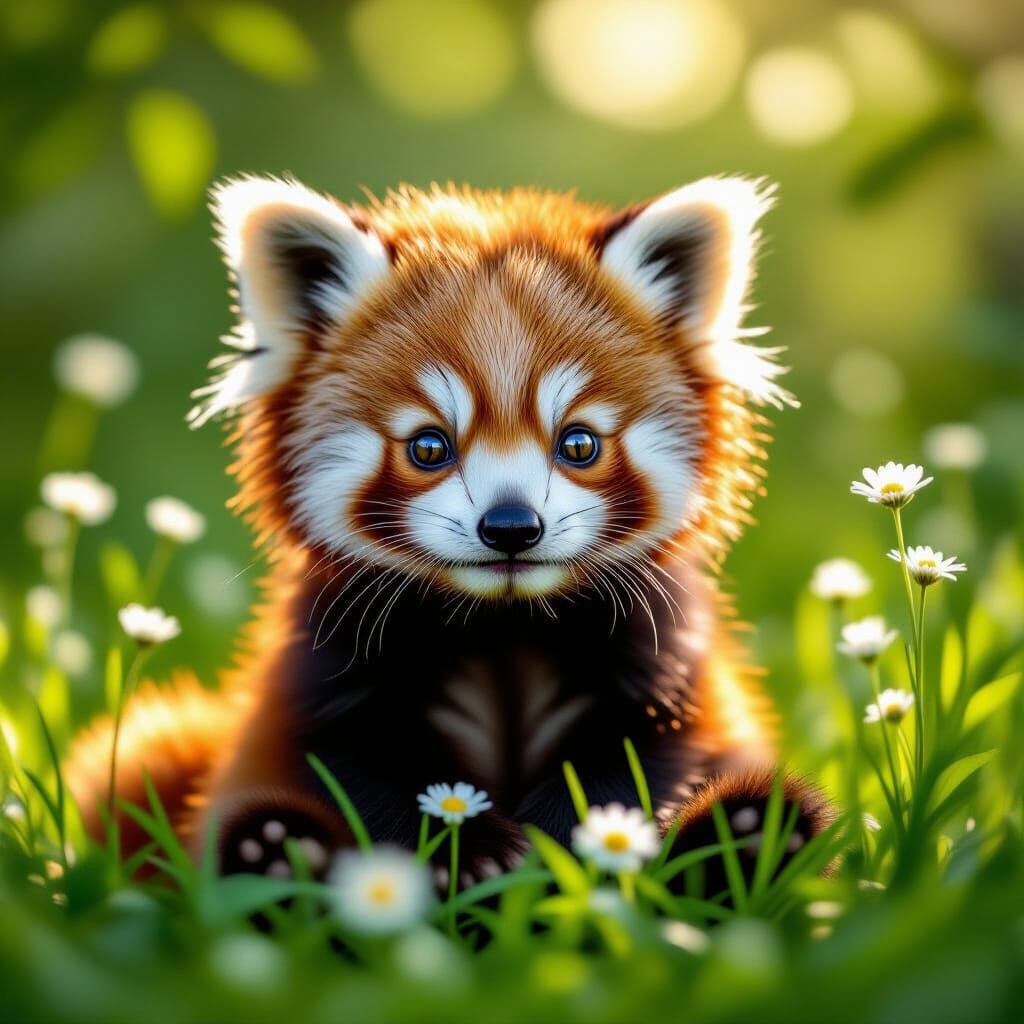Adorable Red Panda Cub in Hyperrealistic Style