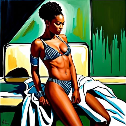 Elegant Portrait of a Slim Black Woman, Detailed Art