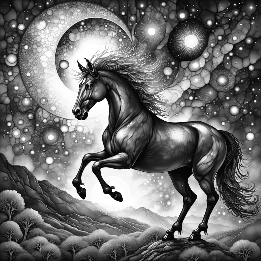 Moonlit Stallion Under Celestial Hooves