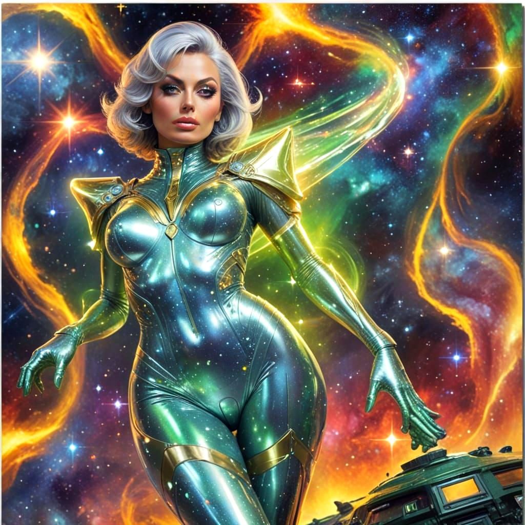 Ethereal Alien Goddess in Retro Futuristic Spacesuit