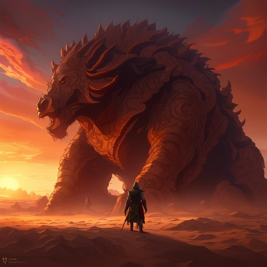 Gobi Desert Sunset: Dark Fantasy Concept Art