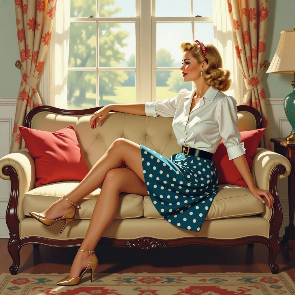 1950s Housewife in Living Room, Nostalgic Realism