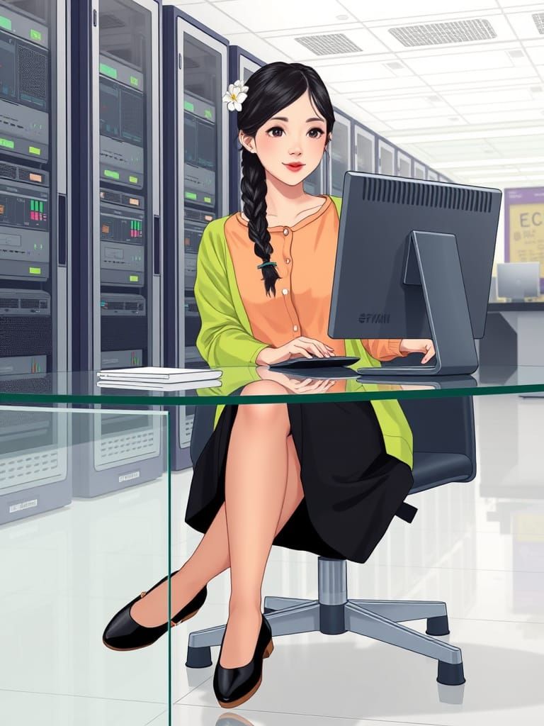 Asian Female Software Developer in Modern IT Office Setting