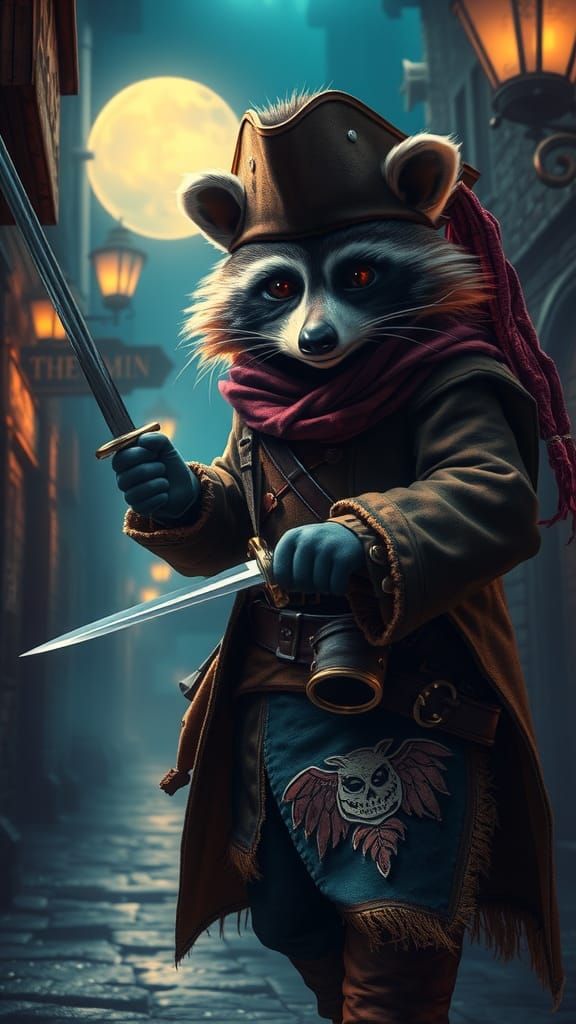 Raccoon Pirate Captain Leading Night Heist