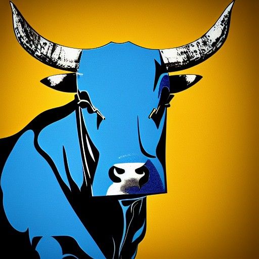 Geometric Blue and Black Bull Pop Art