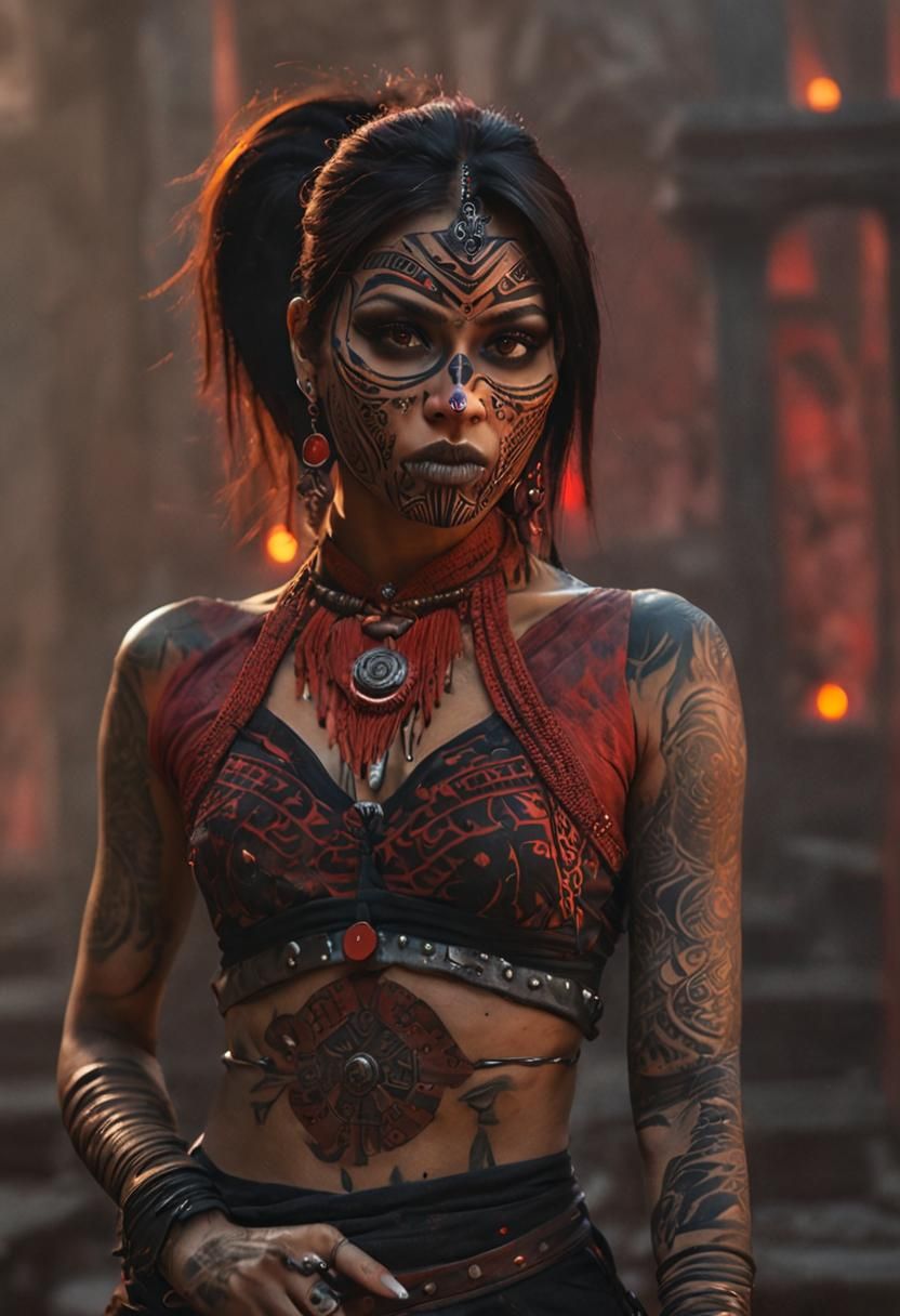 Frightening Indian Witch in Dark Temple