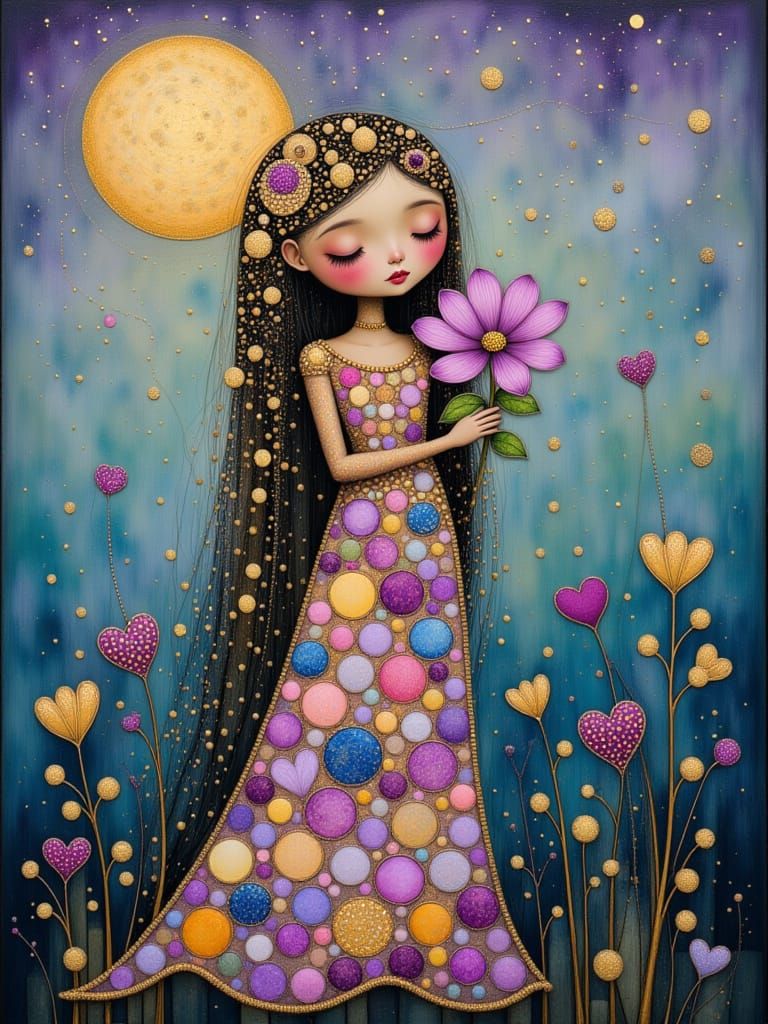 Whimsical Fantasy Landscape with a Dreamlike Female Figure